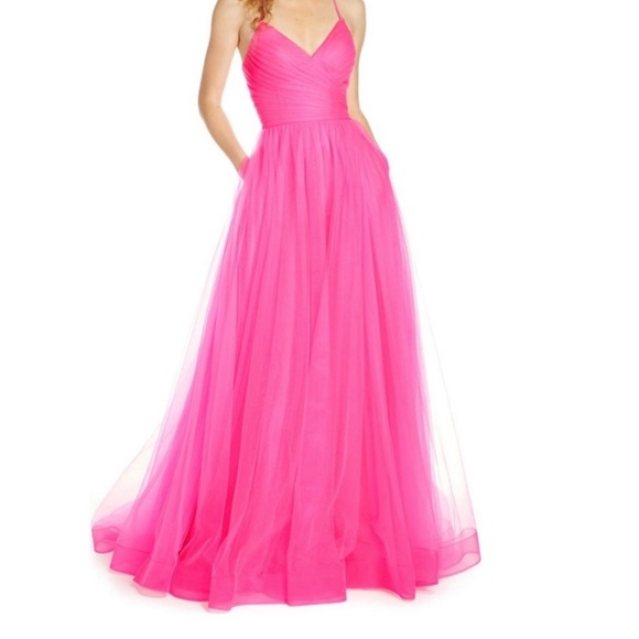 LA FEMME Neon pink Light Tulle Gown dress size 2 NEW - Picture 5 of 10